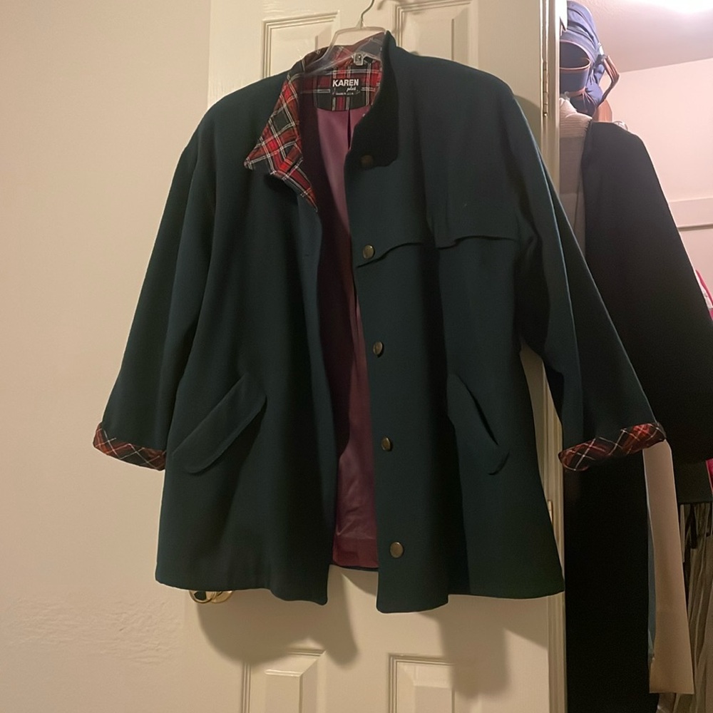 Dark green with plaid lining coat